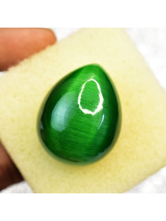 Gemsgrowth Natural Green Cat's Eye Loose Gemstone, 96 Carat, Cabochon, Certified, for Jewelry Making, Pendant, Ring, Necklace, Engagement