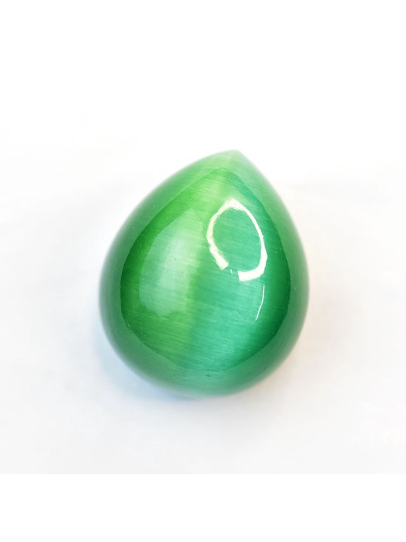 Gemsgrowth Natural Green Cat's Eye Loose Gemstone, Cabochon, 25x23mm, Certified, for Jewelry Making, Pendant, Ring, Necklace, Engagement