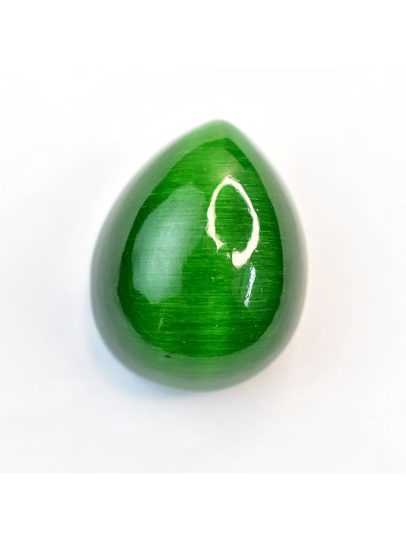 Gemsgrowth Natural Green Cat's Eye Loose Gemstone, Cabochon, 28x20mm, Certified, for Jewelry Making, Pendant, Ring, Necklace, Engagement