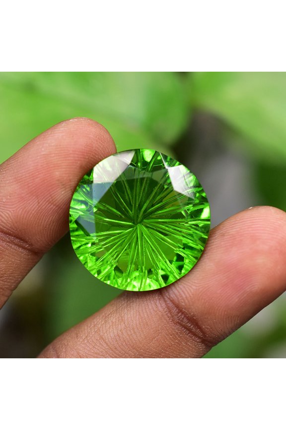 Gemsgrowth Natural Green Peridot Loose Gemstone, 34.35 Carat, Round Cut, Certified, for Jewelry Making, Pendant, Ring, Necklace, Engagement