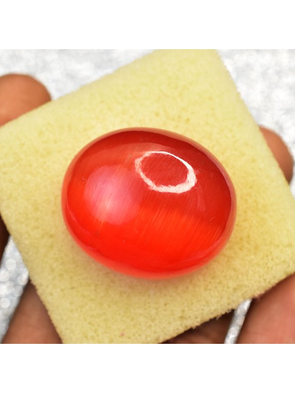 Gemsgrowth Natural Orange Cat's Eye Loose Gemstone, 114.55 Carat, Cabochon, Flawless, Certified, for Jewelry Making, Pendant, Ring, Necklace, Engageme