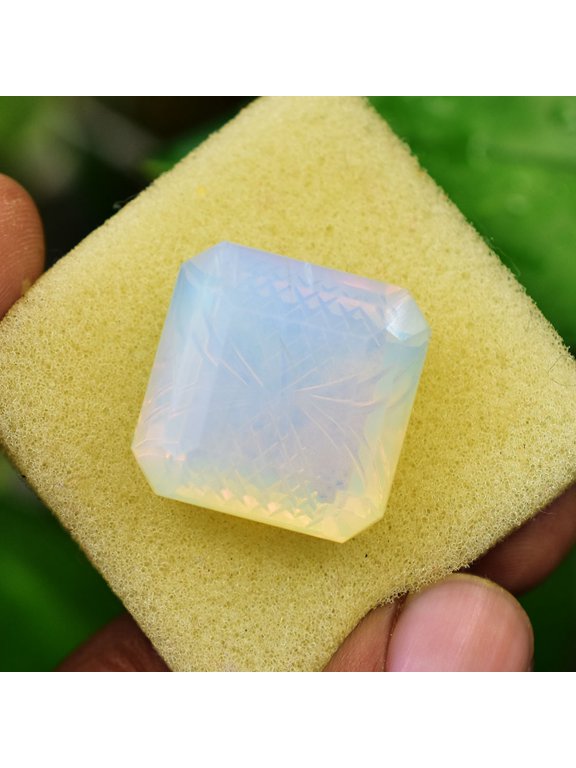 Gemsgrowth Natural White Opal Loose Gemstone, 65 Carat, Square Cut, Certified, for Jewelry Making, Pendant, Ring, Necklace, Engagement