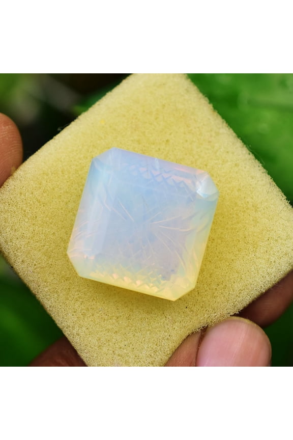Gemsgrowth Natural White Opal Loose Gemstone, 65 Carat, Square Cut, Certified, for Jewelry Making, Pendant, Ring, Necklace, Engagement