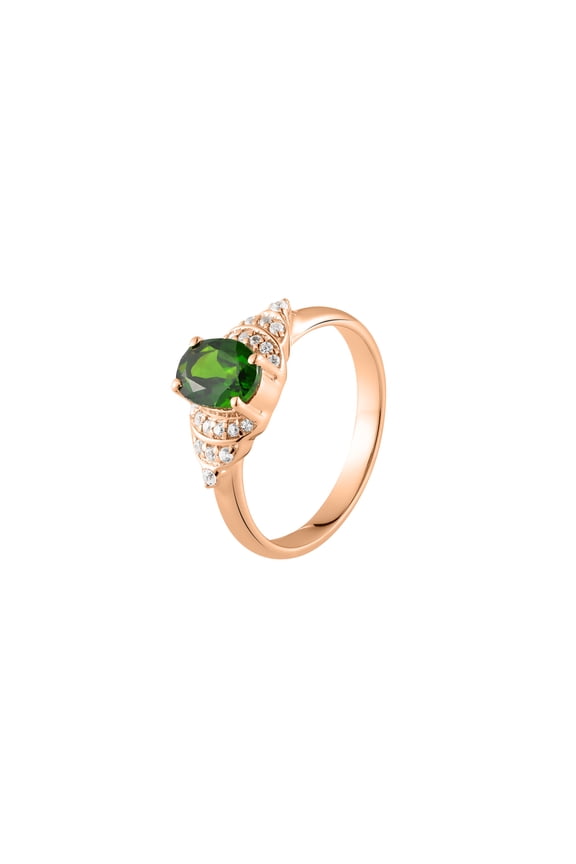 Chrome Diopside & White Zircon Ring in 925 Sterling Silver with Rose Gold Plating Oval Solitaire Accent Ring (7)
