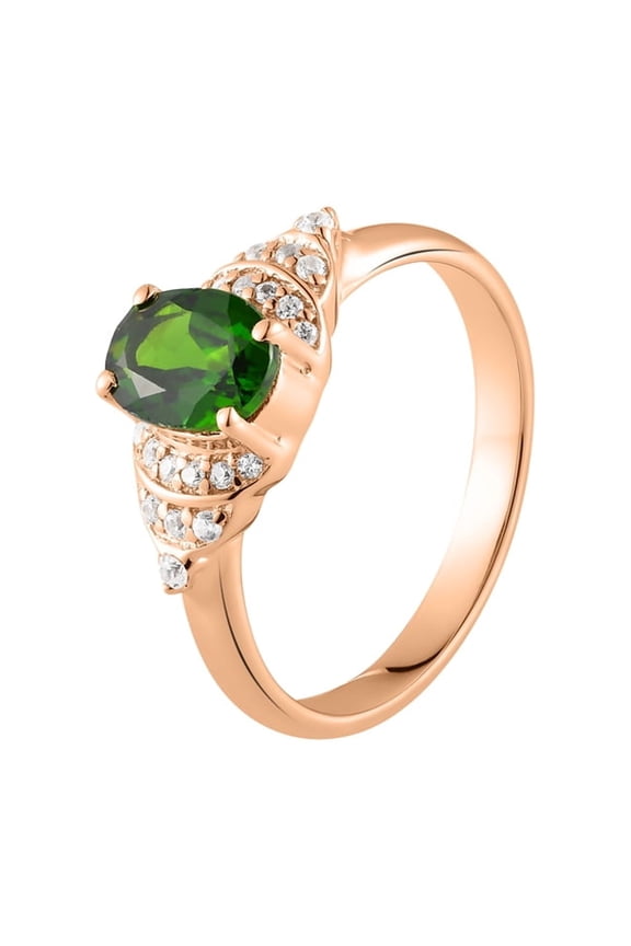 Chrome Diopside & White Zircon Ring in 925 Sterling Silver with Rose Gold Plating  Oval Solitaire Accent Ring (9)