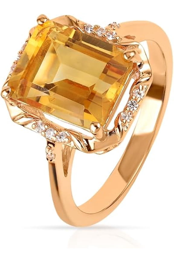 Citrine & White Zircon Accent Ring in 925 Silver – Rose Gold (9)
