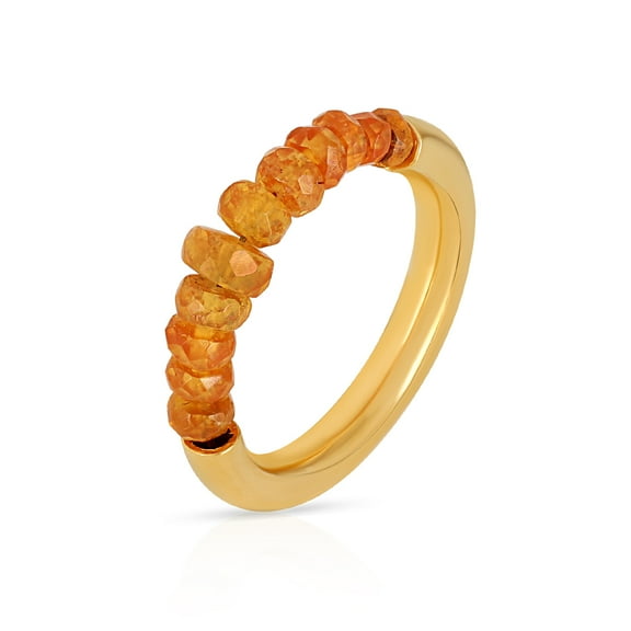 Gemshiner Mandarin Garnet Beaded Ring in 925 Silver – Yellow Gold (9)