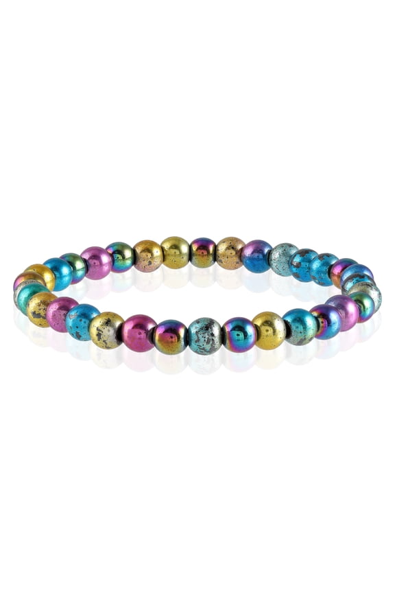 Mystic Hematite Beaded Stretch Bracelet for Women  6mm Smooth Round Gemstone Beads, Handmade Elastic Bracelet, 18 cm