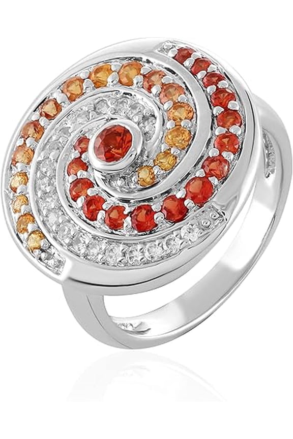 Natural Orange Sapphire & White Zircon Statement Ring in 925 Sterling Silver – Prong Set Cocktail Ring for Women, Gift for Birthday or Anniversary – Size 9