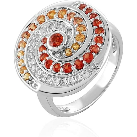 Gemshiner Natural Orange Sapphire & White Zircon Statement Ring in 925 Sterling Silver – Prong Set Cocktail Ring for Women, Gift for Birthday or Anniversary – Size 9