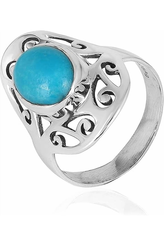 Natural Turquoise Oval Cabochon Ring in 925 Oxidized Sterling Silver | Handmade Bezel Set | 2.33 Ct American Turquoise (8)