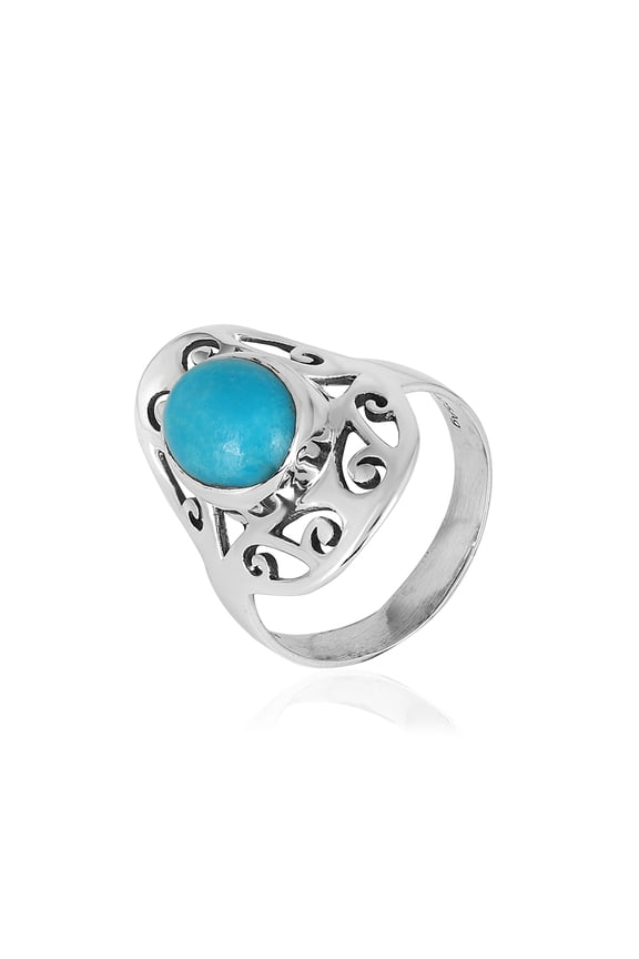 Natural Turquoise Oval Cabochon Ring in 925 Oxidized Sterling Silver | Handmade Bezel Set | 2.33 Ct American Turquoise (9)