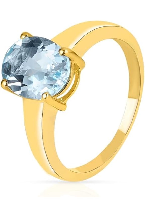 Oval Sky-Blue Topaz Solitaire Ring in 925 Silver – Yellow Gold (7)