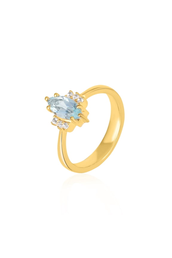 Sky Blue Topaz & White Topaz Solitaire Ring in 925 Sterling Silver with Yellow Gold Plating Elegant Marquise Cut (7)