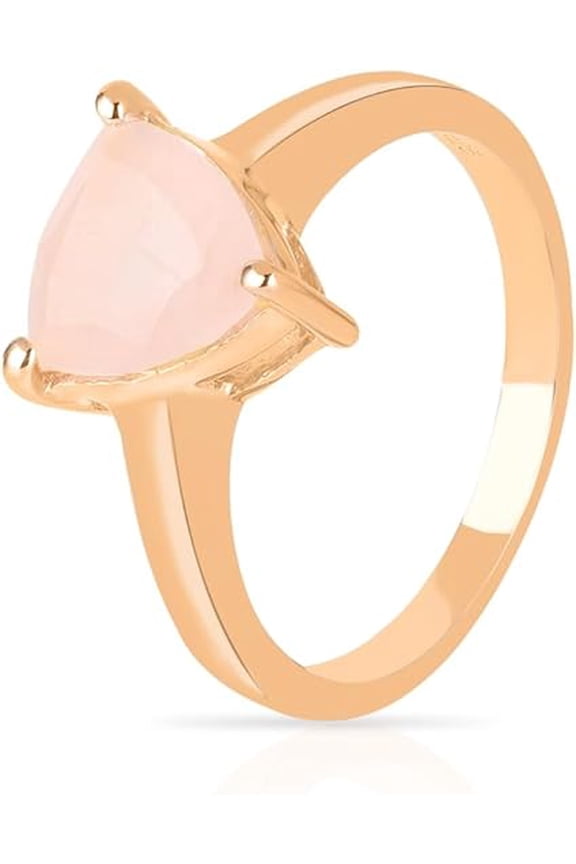 Trillion-Cut Rose Quartz Solitaire Ring in 925 Sterling Silver with Rose Gold Plating – Size 7