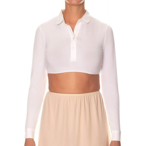 Gemsli Long Sleeve Crop Shell Top with Round Collar and Cuff SH324