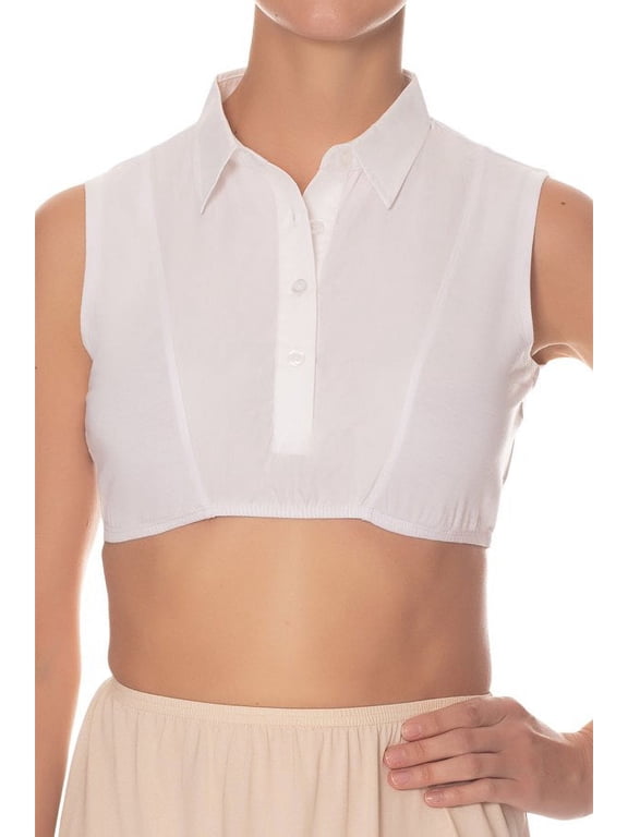 Sleeveless Crop Shell Top with Pointy Woven Collar and Insert SH325