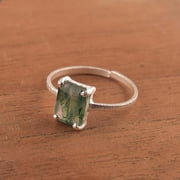 Gemslogy Natural Moss Agate Crystals Rings, Cabochon Gemstone, Adjustable Ring, Energy Healing Crystals, Birthday, Gift for Her, Gemstone Jewelry for Women AAA+ Quality