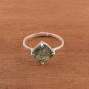 Gemslogy Natural Moss Agate Crystals Rings, Cabochon Gemstone, Adjustable Ring, Energy Healing Crystals, Birthday, Gift for Her, Gemstone Jewelry for Women AAA+ Quality