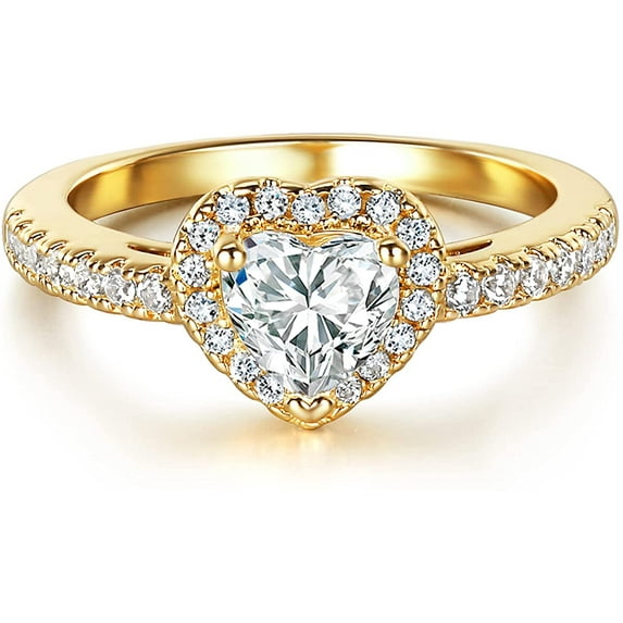 Gemsme Luxurious 18k Gold Plated Heart Cut Cubic Zirconia Wedding Engagement Rings Eternity Bridal Band Halo Rings