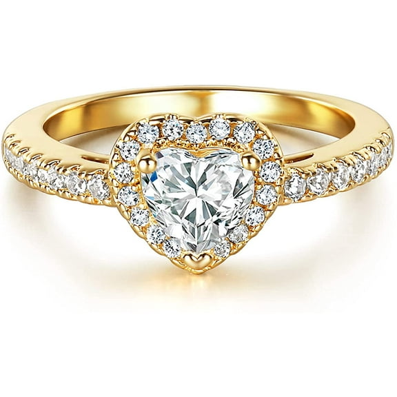 Gemsme Luxurious 18k Gold Plated Heart Cut Cubic Zirconia Wedding Engagement Rings Eternity Bridal Band Halo Rings