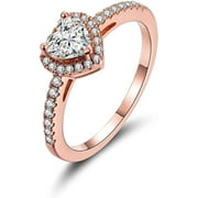 Gemsme Luxurious 18k Rose Gold Plated Heart Cut Cubic Zirconia Wedding Engagement Rings Eternity Bridal Band Halo Rings