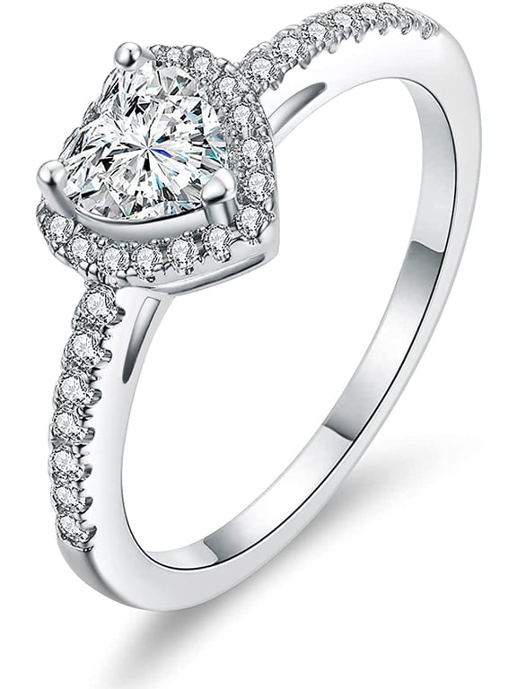 Luxurious 18k White Gold Plated Heart Cut Cubic Zirconia Wedding Engagement Rings Eternity Bridal Band Halo Rings