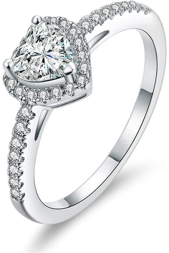 Luxurious 18k White Gold Plated Heart Cut Cubic Zirconia Wedding Engagement Rings Eternity Bridal Band Halo Rings