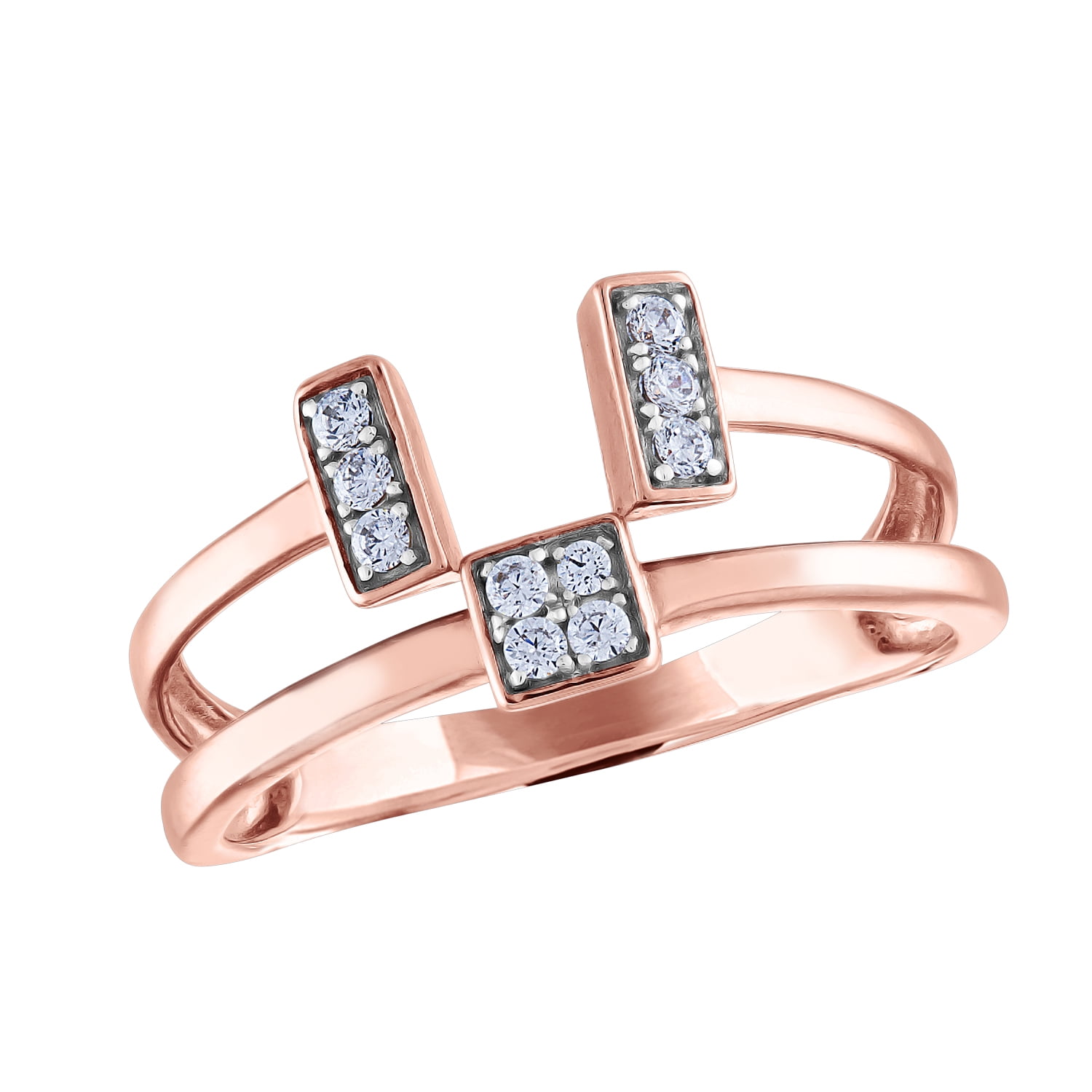 Gemspirations 1/10 cttw Diamond Fashion Stack Ring Sterling Silver 14K Rose Gold Plated