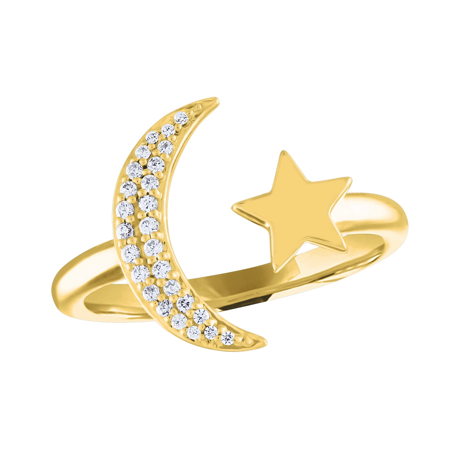Gemspirations 1/10 cttw Diamond Star and Moon Fashion Ring Sterling Silver 14K Yellow Gold Plated