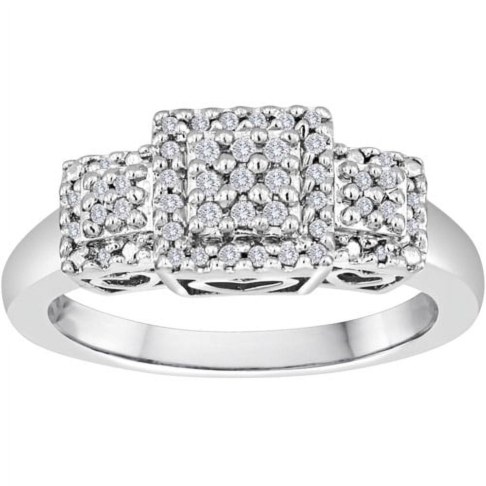Gemspirations 1/6 Carat T.W. Genuine Diamond Sterling Silver 3-Station Ring