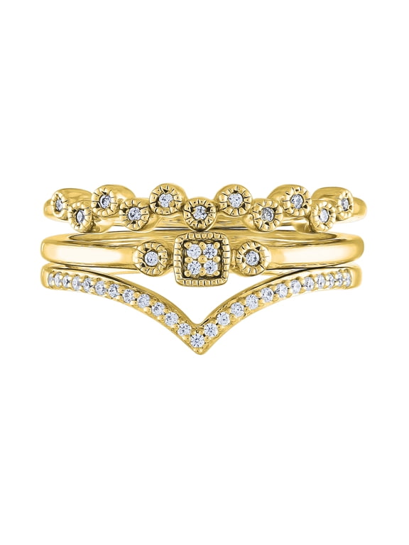1/8 cttw Diamond Fashion Stack Ring Set Sterling Silver 14K Yellow Gold Plated