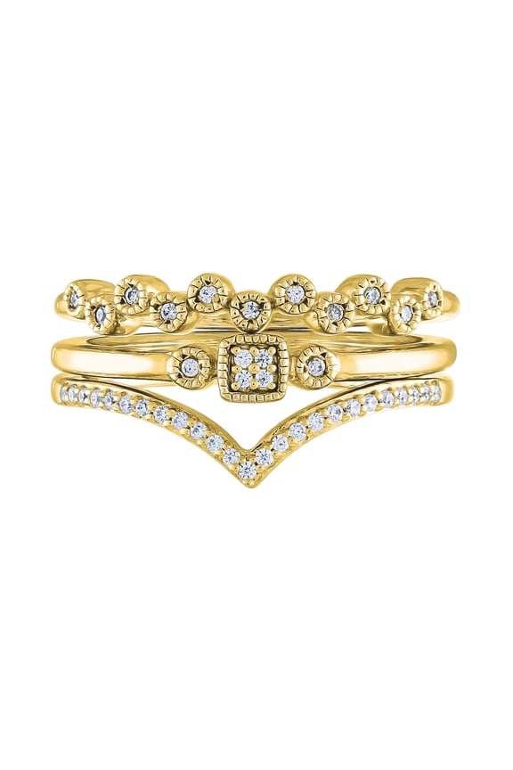 1/8 cttw Diamond Fashion Stack Ring Set Sterling Silver 14K Yellow Gold Plated