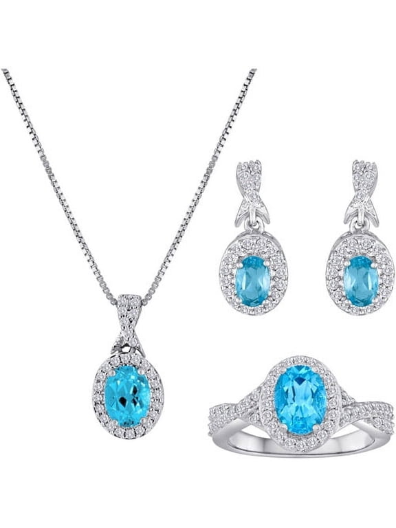 Blue Topaz and CZ Silver-Plated Boxed Set