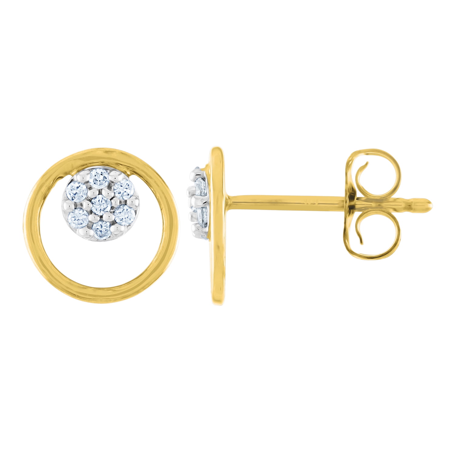 Gemspirations Diamond Accent Circle Cluster Earrings Sterling Silver 14K Yellow Gold Plated