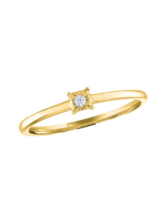 Diamond Accent Fashion Stack Ring Sterling Silver 14K Yellow Gold Plated