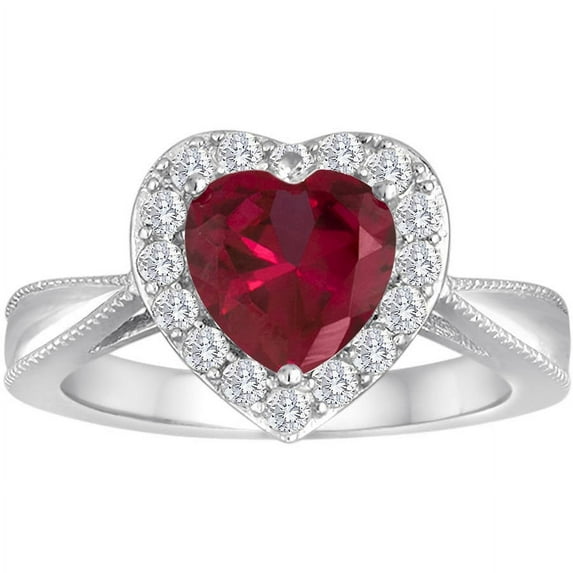 Gemspirations Lab Created Ruby and Created White Sapphire Sterling Silver Ring