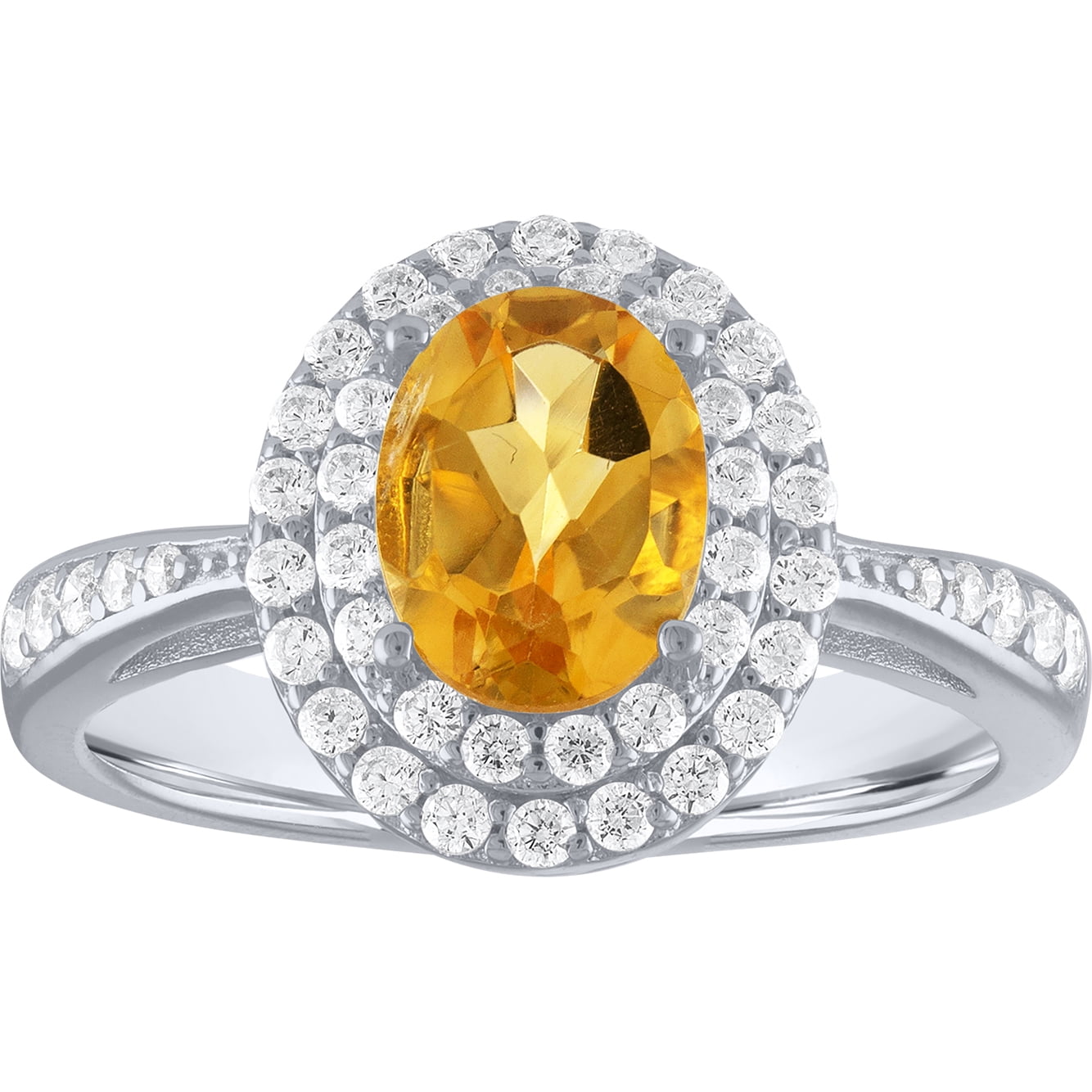 Gemspirations Oval Halo Citrine and CZ Ring in Sterling Silver