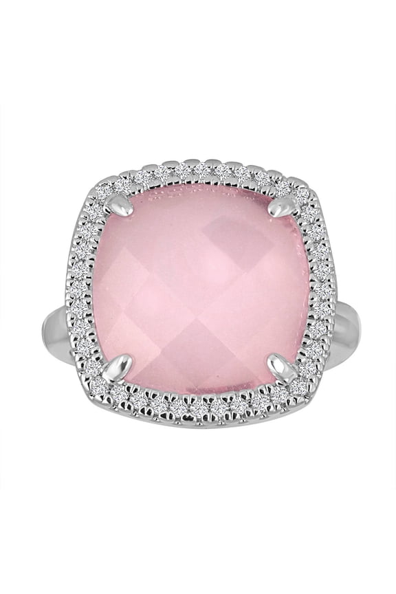 Rose Quartz Fine Silver-Tone Cushion-Cut Fashion Ring