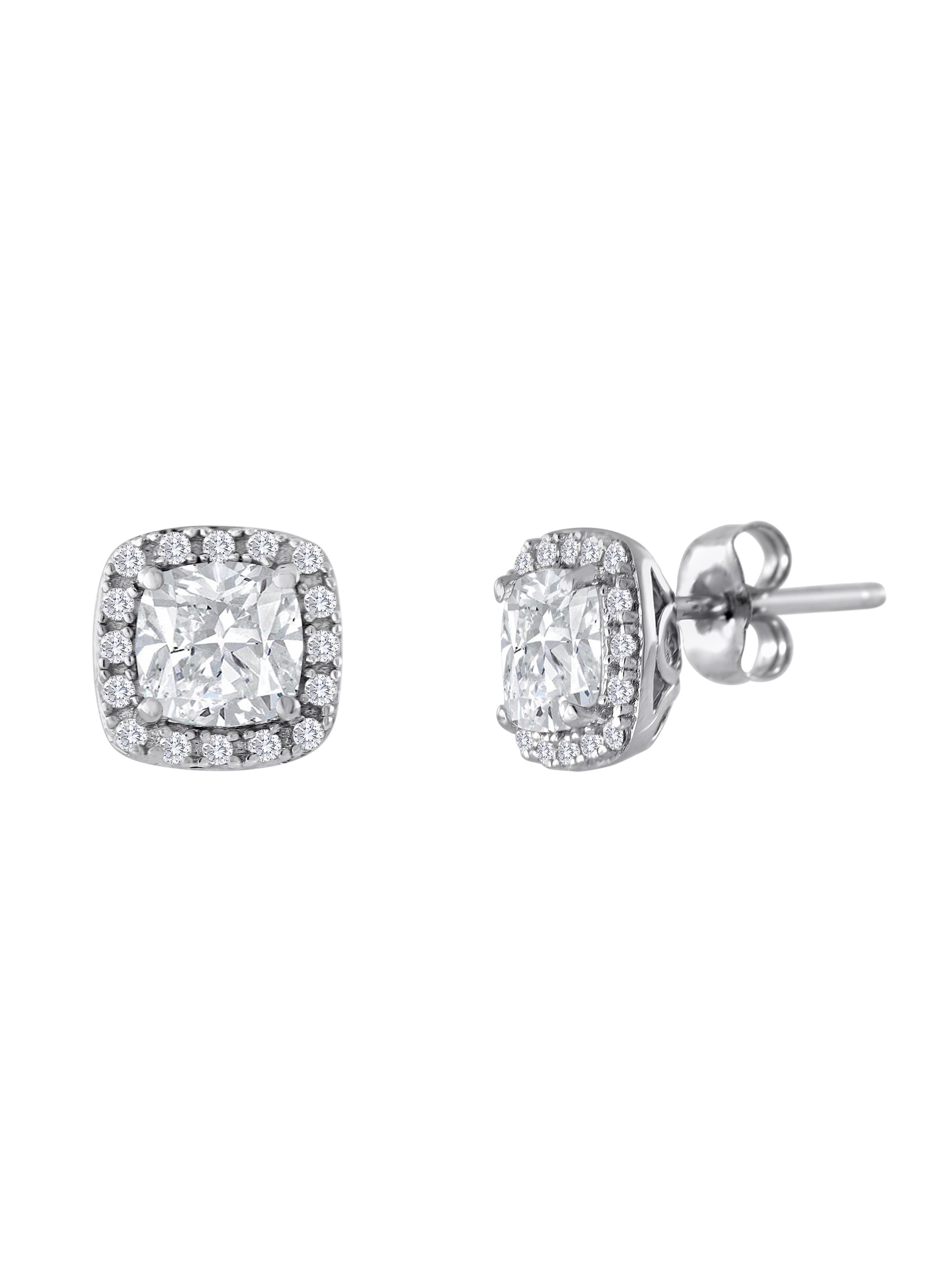 Gemspirations Sterling Silver CZ Cushion Halo Earrings