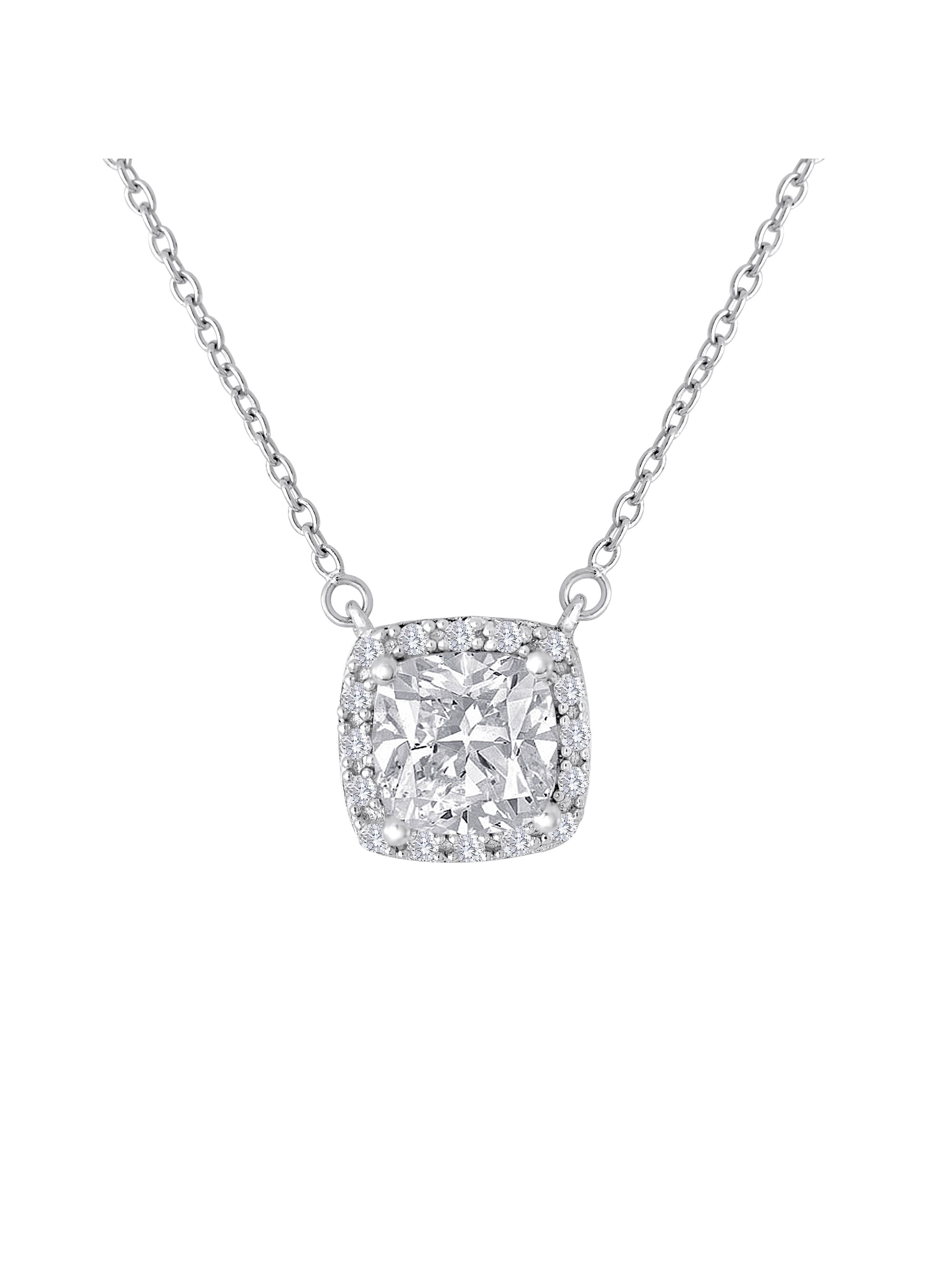 Gemspirations Sterling Silver CZ Cushion Halo Necklace, 18"