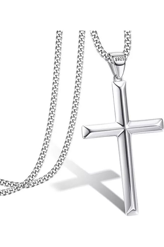 Jewellery-925 Sterling Silver- Cross Pendant Necklace- 18 Inch Cable Chain Necklace- Without Stone pendant
