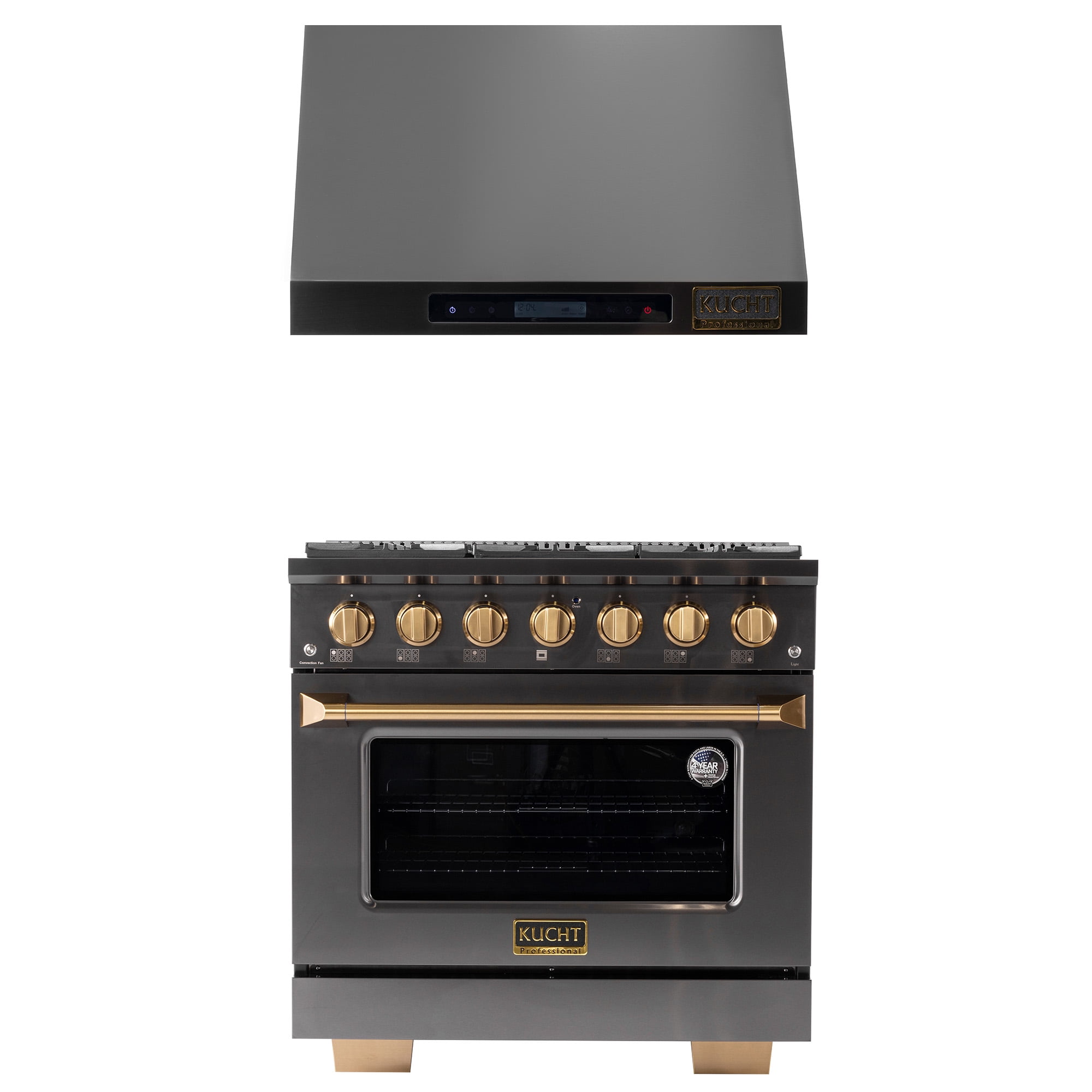 Gemstone 36 in. 5.2 Natural Gas Range in Titanium SS + Under Cabinet Range Hood