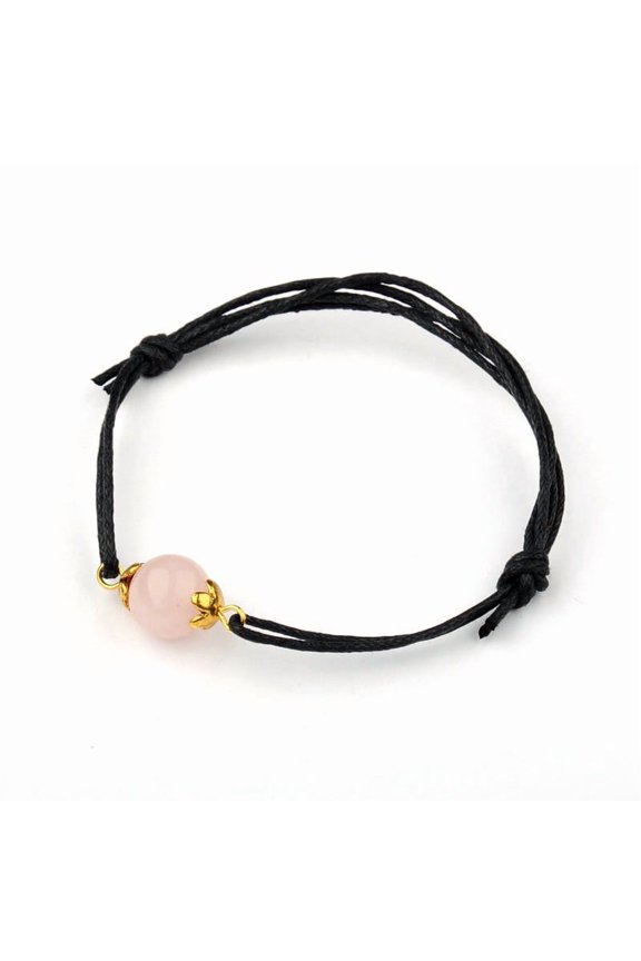 Gemstone Adjustable Link Bracelets with Alloy Bead Caps and Waxed Cotton Cord Golden Rose Quartz 43~75mm