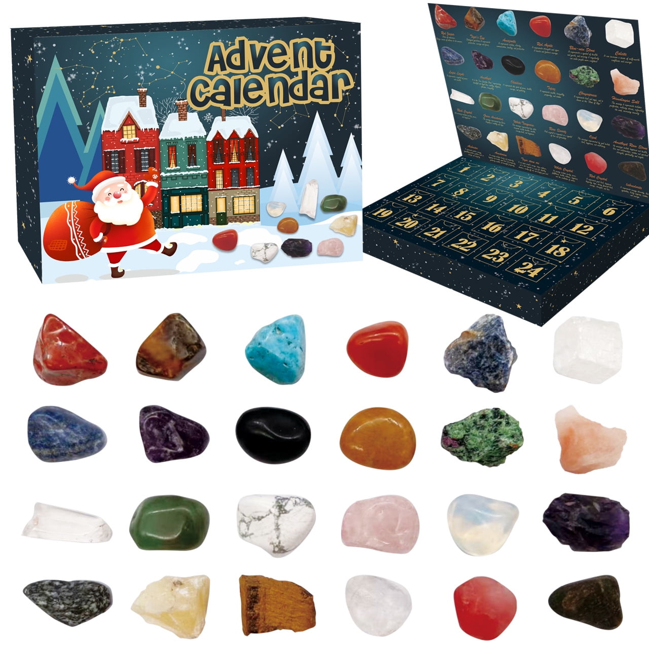 Gemstone Advent Calendar 2024 for Kids with 24 and Healing Stones to