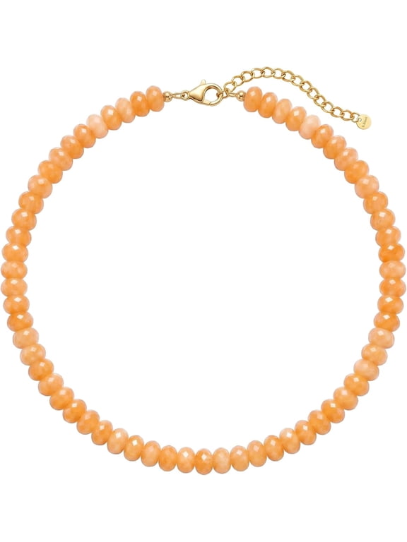 Orange Natural Stone Beaded Necklace for Women – Gold-Plated Stainless Steel Adjustable Clasp, Surfer Beach Boho Jewelry Gift
