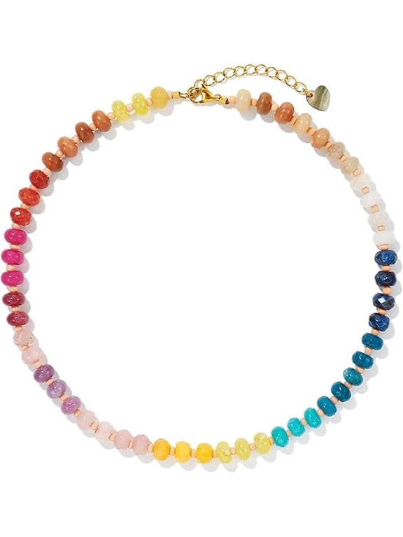 Rainbow Beaded Necklace for Women Colorful Natural Stone Freshwater Pearl Surfer Beach Rainbow Necklace