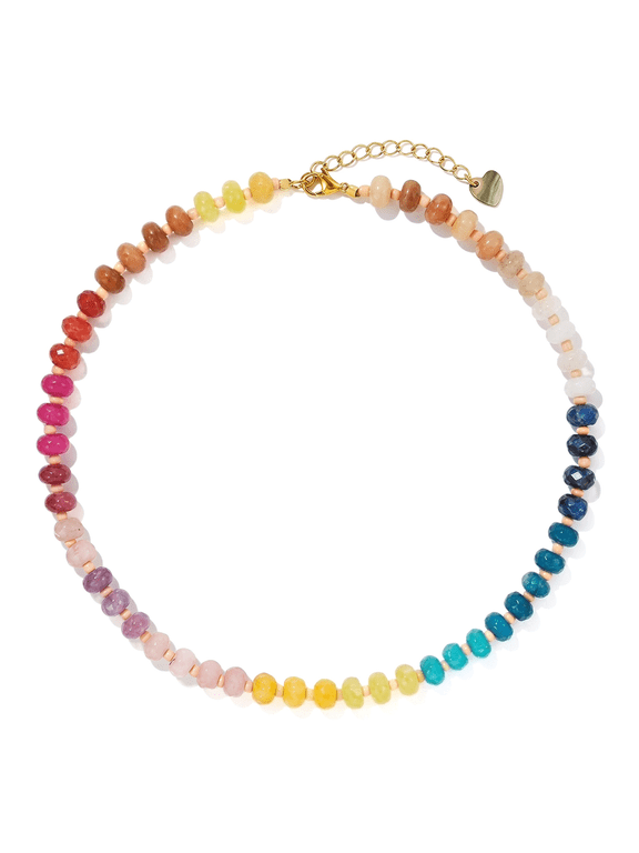 Gemstone Beaded Necklace for Women Colorful Natural Stone Freshwater Pearl Surfer Beach Rainbow Necklace
