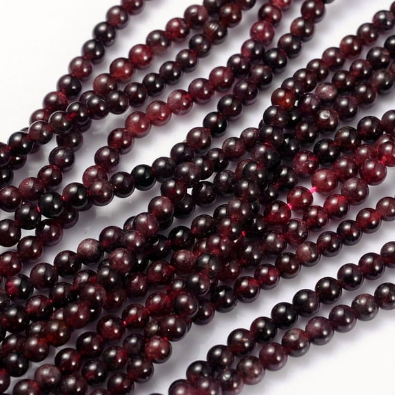 Gemstone Beads Strands Red Garnet Grade B Round Dark Red about 4mm in diameter hole: about 0.8mm 15~16 inch