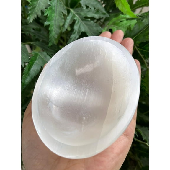 Gemstone Carved - 4" Selenite Oval Bowl, Selenite Crystal Polished Charging Bowl